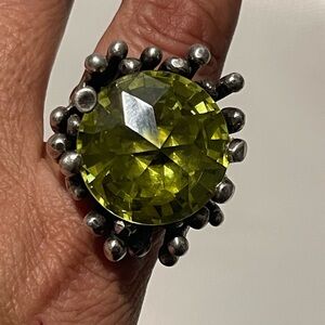 Huge Natural Stone Stunning Handmade Heavy Silver and Green Gemstone Ring
